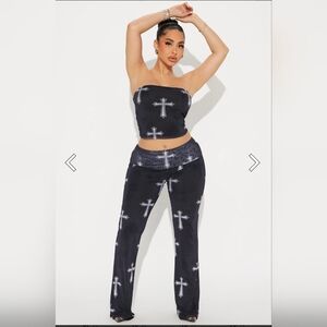 Crossing Paths Mesh Pant Set - Black/combo